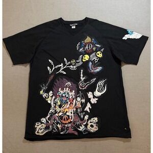 Artful Dodger Mens Graphic Tee Black V Neck Skull‎ Dragon Patch Tattoo Mens XL